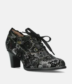 Laura Vita Pretty Black Midi Heel Lace Up Shoes