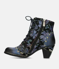Laura Vita Pretty Blue Floral Ankle Boots