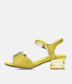 Laura Vita Pretty Green Floral Block Heel Sandals