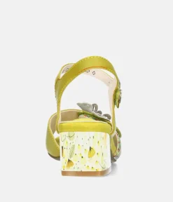Laura Vita Pretty Green Floral Block Heel Sandals