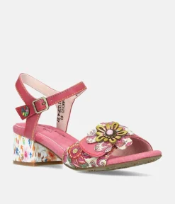 Laura Vita Pretty Pink Floral Block Heel Sandals