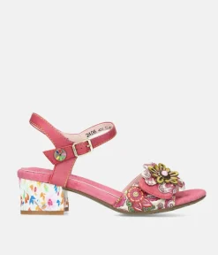Laura Vita Pretty Pink Floral Block Heel Sandals