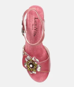 Laura Vita Pretty Pink Floral Block Heel Sandals