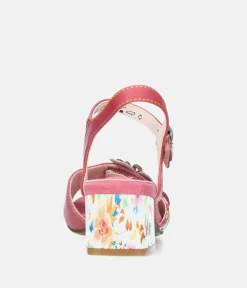 Laura Vita Pretty Pink Floral Block Heel Sandals