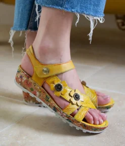 Laura Vita Pretty Yellow Mini Wedge Sandals