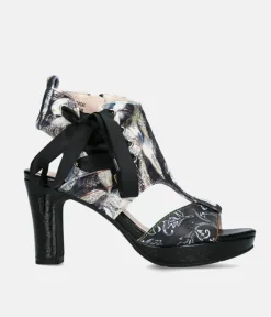 Laura Vita Sexy Black High Block Heel Sandals