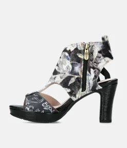 Laura Vita Sexy Black High Block Heel Sandals