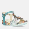 Laura Vita Stylish Blue Multi T-Strap Sandals