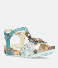 Laura Vita Stylish Blue Multi T-Strap Sandals