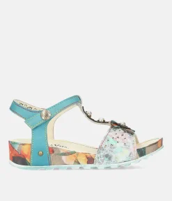 Laura Vita Stylish Blue Multi T-Strap Sandals