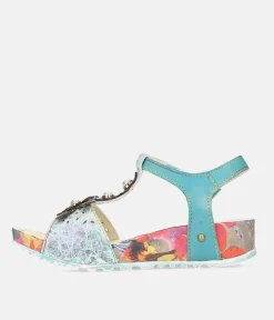 Laura Vita Stylish Blue Multi T-Strap Sandals