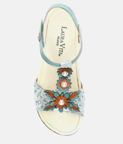 Laura Vita Stylish Blue Multi T-Strap Sandals
