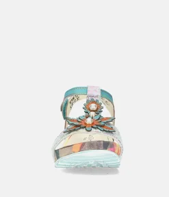 Laura Vita Stylish Blue Multi T-Strap Sandals