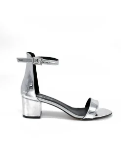 Metallic Silver Barely There Block Heels