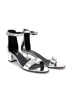 Metallic Silver Barely There Block Heels