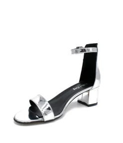 Metallic Silver Barely There Block Heels