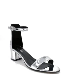 Metallic Silver Barely There Block Heels
