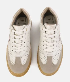 Mustang Beige Multi Low Top Gum Sole Trainer