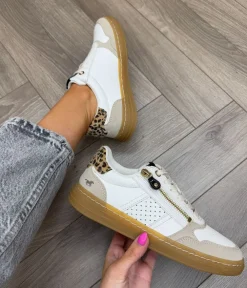 Mustang Leopard Trim Low Top Gum Sole Trainer