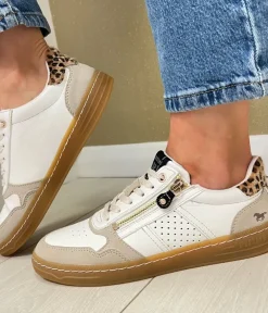 Mustang Leopard Trim Low Top Gum Sole Trainer