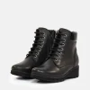 PieSanto Black Wedge Lace up Ankle Boots