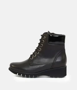 PieSanto Black Wedge Lace up Ankle Boots