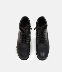 PieSanto Black Wedge Lace up Ankle Boots