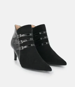 PieSanto Chic Wide Fit Black Buckle Ankle Boots