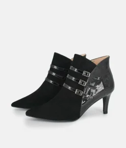 PieSanto Chic Wide Fit Black Buckle Ankle Boots