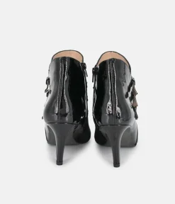 PieSanto Chic Wide Fit Black Buckle Ankle Boots