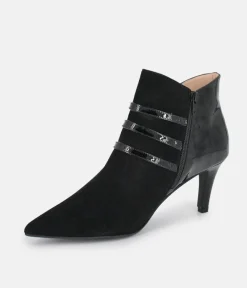 PieSanto Chic Wide Fit Black Buckle Ankle Boots