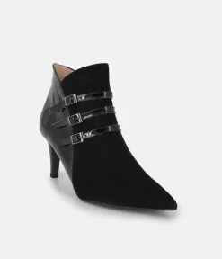 PieSanto Chic Wide Fit Black Buckle Ankle Boots