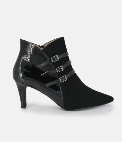 PieSanto Chic Wide Fit Black Buckle Ankle Boots
