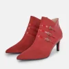 PieSanto Chic Wide Fit Cherry Red Buckle Ankle Boots