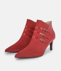 PieSanto Chic Wide Fit Cherry Red Buckle Ankle Boots