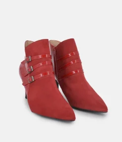 PieSanto Chic Wide Fit Cherry Red Buckle Ankle Boots