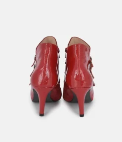 PieSanto Chic Wide Fit Cherry Red Buckle Ankle Boots