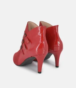 PieSanto Chic Wide Fit Cherry Red Buckle Ankle Boots
