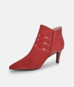 PieSanto Chic Wide Fit Cherry Red Buckle Ankle Boots