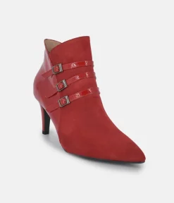 PieSanto Chic Wide Fit Cherry Red Buckle Ankle Boots
