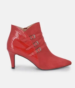 PieSanto Chic Wide Fit Cherry Red Buckle Ankle Boots