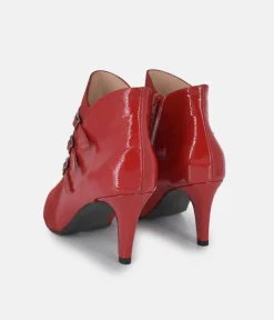 PieSanto Chic Wide Fit Cherry Red Buckle Ankle Boots