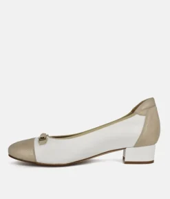 PieSanto Elegant Gold/White Combi Block Heels