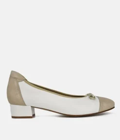 PieSanto Elegant Gold/White Combi Block Heels