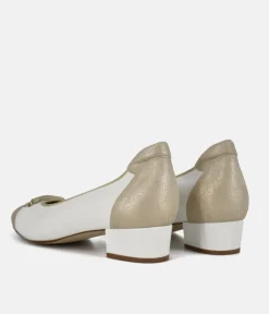 PieSanto Elegant Gold/White Combi Block Heels