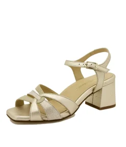 PieSanto Glamorous Platinum Block Heel Sandals