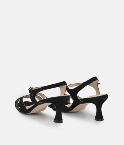 PieSanto Glamourous Black Suede Strappy Sandals