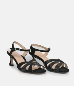 PieSanto Glamourous Black Suede Strappy Sandals