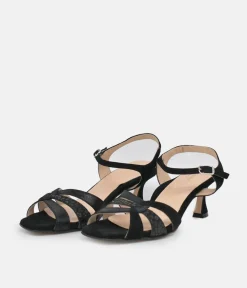 PieSanto Glamourous Black Suede Strappy Sandals