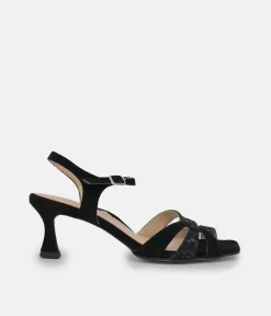 PieSanto Glamourous Black Suede Strappy Sandals